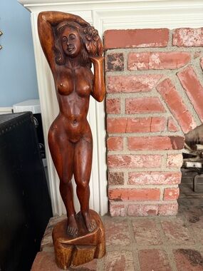 Large vintage mid century Hand-Carved Wooden Nude Female Sculpture